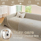 ROOMLIFE Boho Beige Couch Cover for Dogs, Washable Non Slip Furniture Protector Couch Sofa Covers for 3 Cushion Couch, Soft Chenille Couch Cover Throw Blanket with Tassels 71''X118''