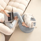Hansleep Round Pouf Ottoman Foot Rest, 17 x 14 Small Faux Fur Stuffed Pouf for Chair, Foam Filled Foot Stools Ottomans for Living Room, Grey