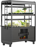 Vego garden 3 Tier Rolling Metal Corner Plant Stand Indoor with 2 Ultimate Grow Light, Powerful 60 W Full-Spectrum LEDs, with Storage Plant Rack for Seed Starting, Leafy, Herbs, Matte Black
