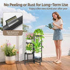 LASZOLA 4 Tier Large Plant Stand Indoor Tall with 10 Inch Metal Tray, Corner Folding Flower Display Rack, Modern Plant Holder Shelf for Outdoor Patio Porch Garden Office Living Room, Black