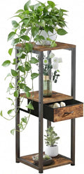 3 Tier Tall Plant Stand with Fabric Drawer , 32.5" Corner Plant Stands for Indoor Plants Multiple, Small Side Table for Indoor Plants