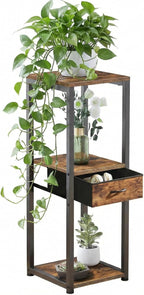 3 Tier Tall Plant Stand with Fabric Drawer , 32.5" Corner Plant Stands for Indoor Plants Multiple, Small Side Table for Indoor Plants