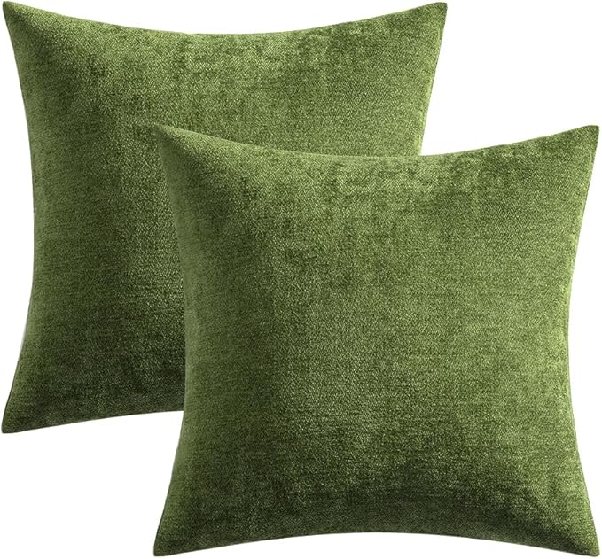 MIULEE Pack of 2 Moss Green Decorative Pillow Covers 18x18 Inch Soft Chenille Couch Spring Throw Pillows Farmhouse Cushion Covers for Home Decor Sofa Bedroom Living Room