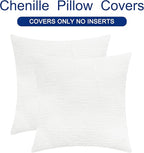 CaliTime Throw Pillow Covers Decorative 18 X 18 Inches Pack of 2 Cozy Chenille Cushion Cases for Couch Sofa Bed Living Room Home True White