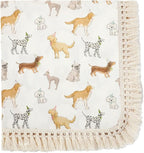 insular Cotton Muslin Baby Blanket with Tassel, Boho Bohemian Muslin Swaddle Blanket Baby Receiving Blanket with Fringe, Nursery Decor Throw or Nursing Blankets, 47" x40”, Party Dogs