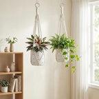 Macrame Plant Hanger, 2 Pcs Boho Hanging Planters for Indoor Outdoor, Decorative Braided Cotton Rope Flower Pot Hanging Plant Holder with Metal Rings