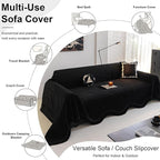 ROOMLIFE Black Couch Cover Sofa Covers, Chenille Couches Covers for 3 Cushion Sofas, Non Slip Soft Breathable Sofa Slipcovers for Pet, Washable Furniture Protector with Tassel,71''X134”