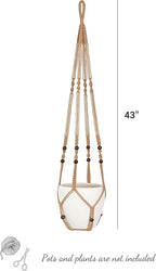 Mkono Set of 2 Macrame Plant Hanger 35 Inch and 43 Inch Indoor Jute Hanging Planter Basket with Wood Beads Decorative Flower Pot Holder No Tassels, Brown (POTS NOT Included)