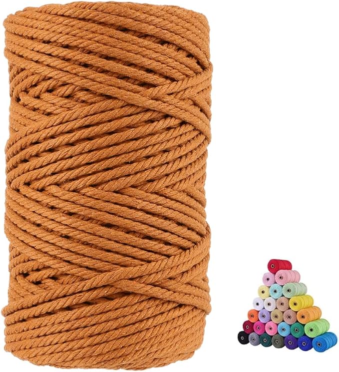 FLIPPED 100% Natural Cotton Macrame Cord,5mm x110 Yards Macrame Cords Colored Cotton Macrame Rope Craft Cord for DIY Crafts Knitting Plant Hangers Christmas Wedding Décor（Caramel）…