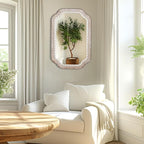 36x24'' Rustic Farmhouse Decorative Wall Mirrors for Entryway - Boho Wooden Scalloped Accent Mirror for Bathroom Over Sink, Foyer, Hallway - Vertical/Horizontal