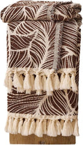DOWN HOME Chenille Cotton Throw Blanket for Couch, Lightweight Boho Blanket for Bed Sofa Chair Living Room Outdoor Soft Woven Decorative Blanket with Tassel Gift Brown Leaves 50"x70"