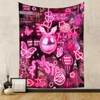 Pink Neon Sign Tapestry for Bedroom Blacklight Tapestry Glow in the Dark Neon Backdrop Trendy Butterfly Tapestries Wall Hanging Aesthetic Room Decor Black Light Poster Large Wall Mural Art 60x80 Inch