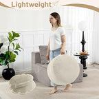 Round Stuffed Pouf Ottoman,Corduroy Foot Rest with Rebound Foam Filled, Furry and Fluffy Foot Stool Ottoman, Floor Poufs for Living Room (Beige, 20" D x 20" W x 15" H)