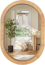 Handmade Rattan Mirror for Bathroom Vanity – Oval Wicker Frame Boho Wall Decor - Natural Nursery Decor Accent (20" x 30")