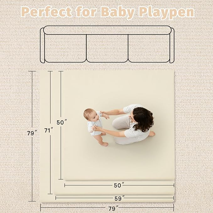 Waterproof Baby Play Mat for Floor Memory Foam 74 * 50 Cushion Playpen Playmat Tummy Time Crawling Mat Nursery Rug Thick Pad Create Soft & Safe Area for Infants,Toddler,Kids,Beige