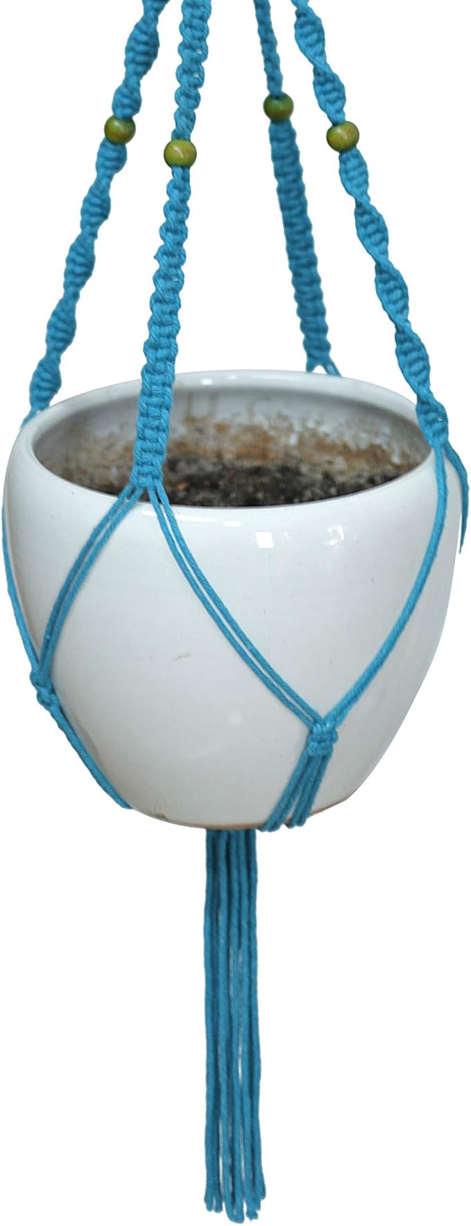 Macrame Plant Hanger & Holder, Hanging Planter 4 Legs Double Deck for 8 inch to 10 inch Two Pots Indoor Outdoor Hanging Planter Cotton Rope 67 Inch with Metal Ring (Cotton-Turquoise)