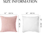 Softalker Throw Pillow Covers 16x16 Inch, Set of 2, Soft Corduroy Boho Stripe Decorative Pillow Cover, Couch Fluffy Pillow Cover for Farmhouse Home Decor Bed Living Room, Pink