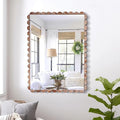 Wavy Mirror Solid Wood,22x30 Boho Bathroom Wooden Natural Farmhouse Scalloped Irregular Country Mirror for Living Room,Bedroom,Entryway