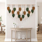 KHOYIME Large Macrame Wall Hanging Boho Woven Tapestry, Chic Home Decor Modern Bohemian Handmade Leaf Feather Wall Art Decorations for Apartment Living Room Bedroom Nursery Backdrop 51.5" W X 33.5" L