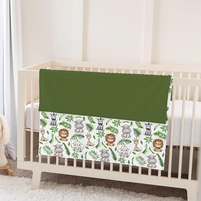 Jungle Safari Tropical Leaves Baby Blankets for Girl Boy Lion Elephant Hippo Zebra Giraffe Soft Mink Dotted Backing Double Layer Swaddle Blanket for Toddler Nursery African Animals Bed Blanket 30x40