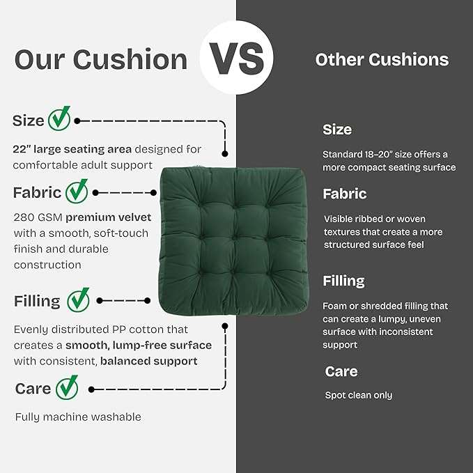 Floor Pillow for Sitting, Large Velvet Floor Seating Cushion for Adults, Tufted Big Pillow for Meditation, Yoga & Living Room, Machine Washable, 22x22 Inch, Green
