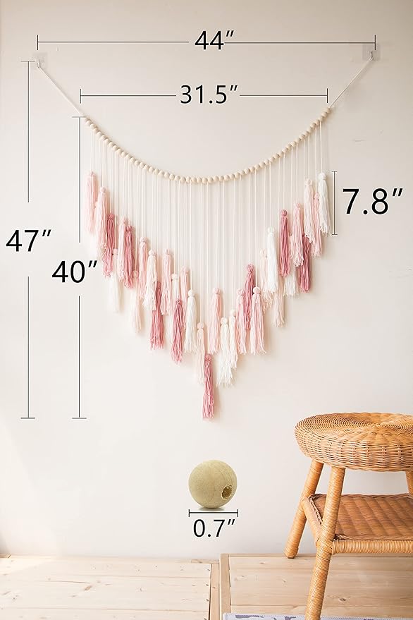 Decocove Macrame Wall Hanging - Large with Wood Beads Bohemian Decor for Bedroom, Living Room and Kitchen Warm Blush Pink 35'' x 36''
