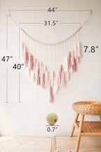 Decocove Macrame Wall Hanging - Large with Wood Beads Bohemian Decor for Bedroom, Living Room and Kitchen Warm Blush Pink 35'' x 36''