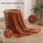 Simple&Opulence Cotton Throw Blanket for Bed, Couch, Boho Textured Geometric Knit Woven Blanket with Tassels Soft, Lightweight Breathable Shabby Chic Farmhouse Decoration for All-Season(Rust Orange)