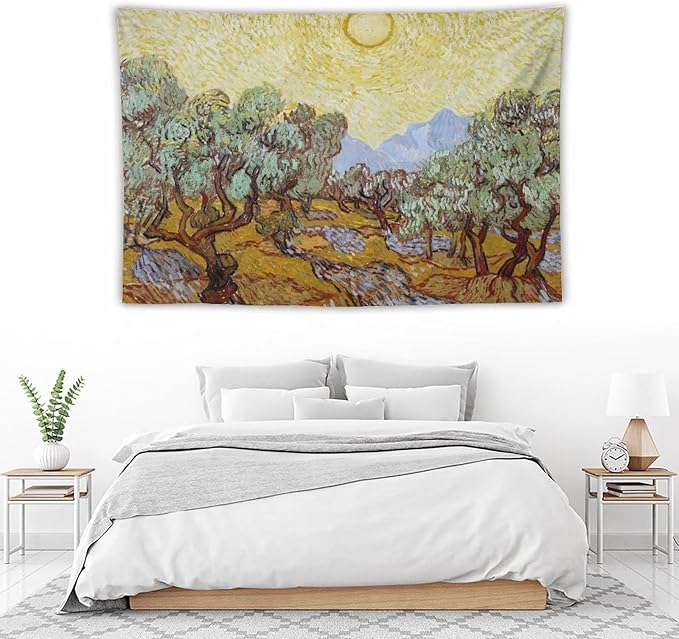 Van Gogh Olive Trees Tapestry Wall Hanging, Vintage Art Wall Decor for Bedroom, Dorm, Living Room, Aesthetic Polyester Tapestry with Hanging Accessories,40x60 Inch
