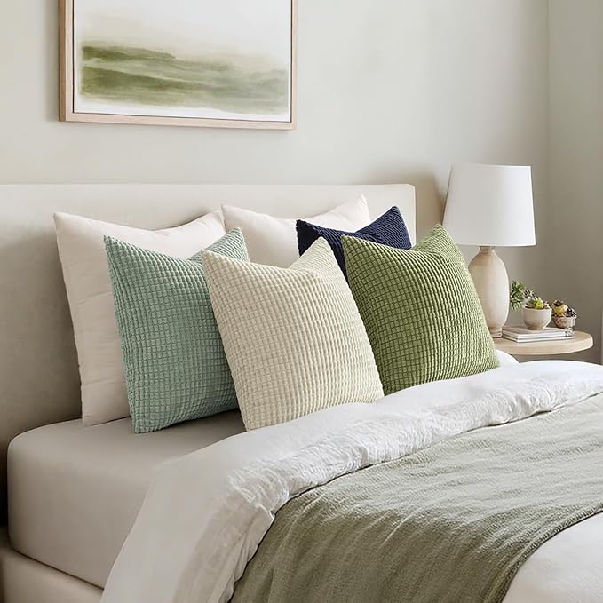 MIULEE Modern Farmhouse Decorative Spring Pillow Covers 18x18 Inch Set of 4 Natural Rustic Throw Pillows Neutral Warm Soft Corduroy Couch Pillowcases Home Decor for Sofa Living Room Bed Muted Teal
