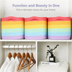 Cotton Rope Storage Basket, 15x10x9 Inches, Woven Basket for Shelves, Clothes, Towels, Books, and Laundry, Rainbow (1 Pack)
