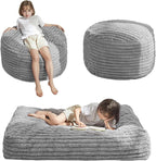 MAXYOYO Kids Bean Bag Chair Bed, Convertible Children Chair to Floor Mattress with Filler, Faux Fur Bean Bag Bed Stuffed Child Sofa Couch for Girl Boy Sleeping, Machine Washable Cover, Grey