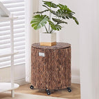 Wimarsbon 2Pcs Pouf Ottomans, Natural Seagrass Foot Stool, Hand Weaving Round Ottoman, Boho Decorative Seat, Jute Braided Pouffe Poof Accent Sitting Footrest (Storage Black Water Hyacinth)