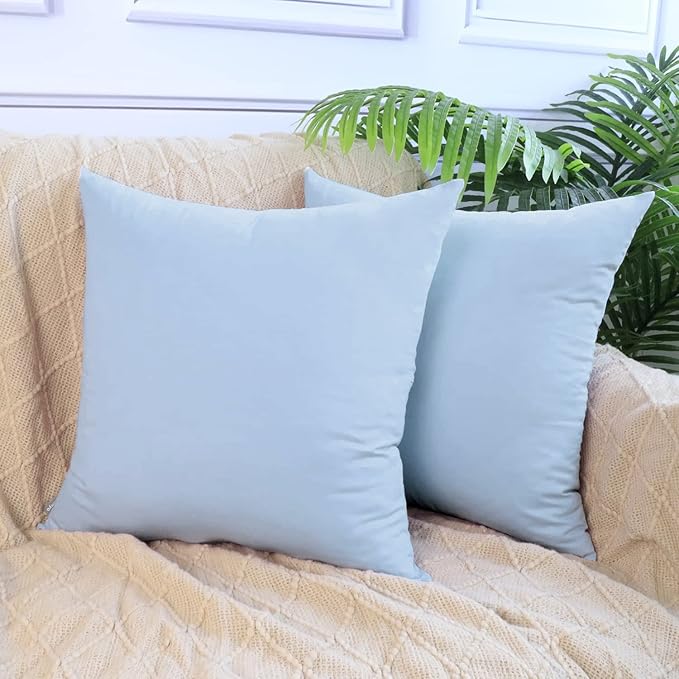 Thmyo 4-Pack 100% Cotton Comfortable Solid Decorative Throw Pillow Case, Square Cushion Cover Pillowcase Sublimation Blank Pillow Covers DIY Throw Pillowcase for Sofa(18x18 inch/ 45x45cm,Light Blue)