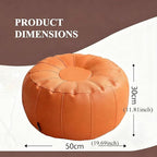 Leather Pouf - 20”Dx12”H, Wash-Free Tech Fabric Pouf Unstuffed Ottoman Moroccan Footstool, Floor Footrest Cushion, Storage Solution, Natural Orange Color Unstuffed Faux Leather Cover (Orange)