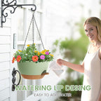 2 Pack 12 Hanging Flower Pots with Chains Self Watering Plastic Planters for Indoor Outdoor Plants, Sturdy Triangular Iron Chain Design for Garden PorchPlastic hanging flower pots (2, Green Brown)
