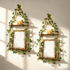 Artilady 2 Pack Artificial Ivy Macrame Hanging Shelves with Lights Boho Wall Decor, 2 Tier Wood Flaoting Shelf Plant Storage Rack for Bedroom Bathroom Living Room Nursery