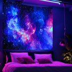 Blacklight Galaxy Tapestry for Bedroom Aesthetic Space Starry Sky Stars Universe Backdrop Black Light Poster Decor Wall Hanging Glow in the Dark Tapestry for Living Room Dorm Home Decoration(60"X79")
