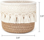 Mkono Macrame Makeup Brush Holder Organizer Comb Brushes Mini Storage Basket Set of 2 Boho Decor Baskets for Pen Pencil Box Container,Yellow and White