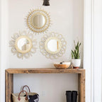 Briful Beige Wall Mirrors Decor Set of 3 Wooden Round Wall Mirrors Wall-Mounted Sunburst Mirrors Hanging Wall Art for Living Room Home Indoor Bedroom Decor