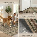 Kitchen Runners Non Skid Washable 6ft - Farmhouse 2x6 Jute Runner Rug for Hallway, Washable Outdoor Carpet for Entryway Indoor, Non Slip Woven Green Plaid Decor