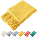 Homiest Decorative Knitted Throw Blanket with Fringe Soft & Cozy Tassel Blanket for Couch Sofa Bed (Yellow,50x60)