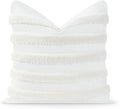 Hofdeco Premium Coastal Patio Tufted Indoor Outdoor Throw Pillow Cover Only, 18"x18" Water Resistant for Backyard, Couch, White Fluffy Stripes