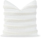 Hofdeco Premium Coastal Patio Tufted Indoor Outdoor Throw Pillow Cover Only, 18"x18" Water Resistant for Backyard, Couch, White Fluffy Stripes