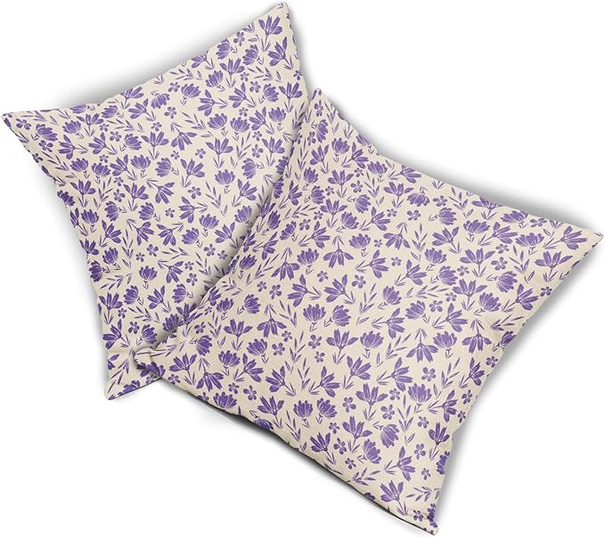 Purple Floral Pillow Covers 16x16 Set of 2 Vintage Rustic Old Style Cute Small Flower Purple Cream Print Decorative Outdoor Pillowcases Farmhouse Throw Cushion Case Decor for Couch Sofa Bed