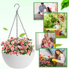 12 inch Hanging Planters for Indoor Plants, 2 Pack Planters for Outdoor Plants with Drainage Holes and Chain, Round Plastic Hanging Baskets, Hanging Flower Pots for Balcony Garden Decor-White