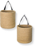 2 Pack Hanging Basket, Small Wall Baskets for Organizing, Wicker Boho Wall Decor Set, Indoor Hanging Plant Holder, Rattan Woven Organizer for Home Decor, Farmhouse Storage Bin, Jute
