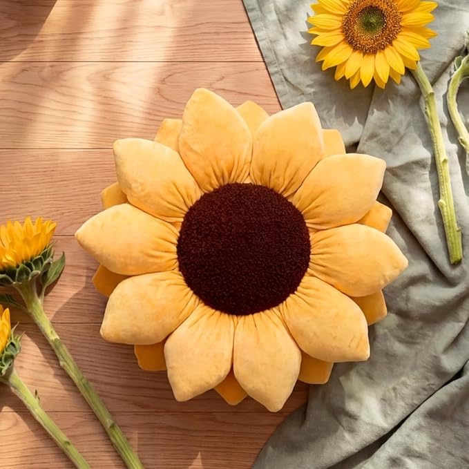Green Philosophy Co. 3D Sunflower™ Shaped Decorative Throw Pillow - Soft Plush Cushion for Bed and Couch, Cute Boho & Cottagecore Home Decor Accent, Golden Yellow, 20 Inches