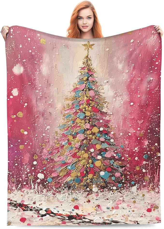 Christmas Tree Throw Blanket Soft Flannel Blanket 60"x50" in Bed Blanket Home Decor for Room Sofa Couch All Season