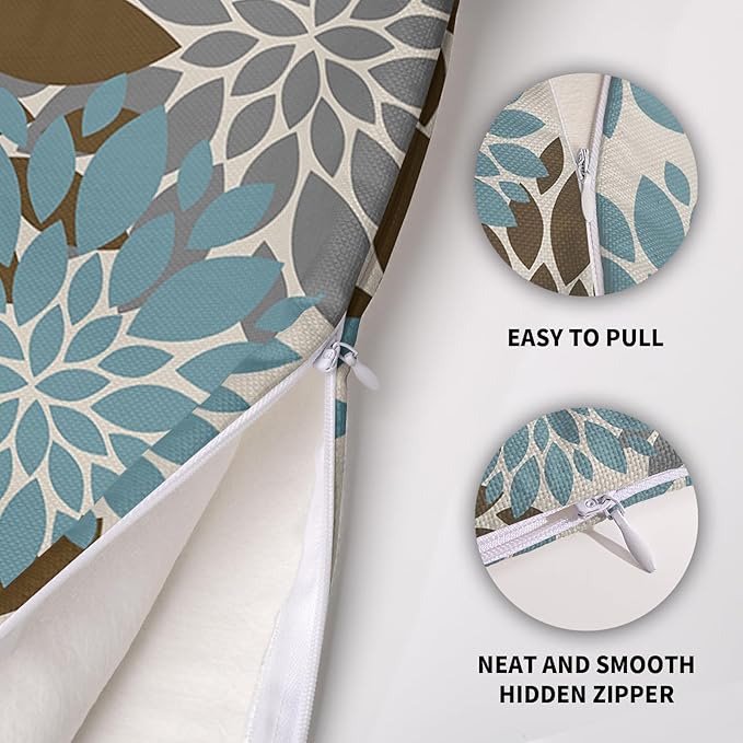 Blue and Brown Throw Pillow Covers 18X18 Set of 2, Grey Gray Dahlia Floral Print Outdoor Decorative Pillowcases Summer Modern Geometry Farmhouse Cushion Case for Couch Sofa Bed Decor